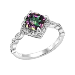 2.04ct Cushion Cut Green Mystic Topaz 925 Diamond Gift Engagement Anniversary